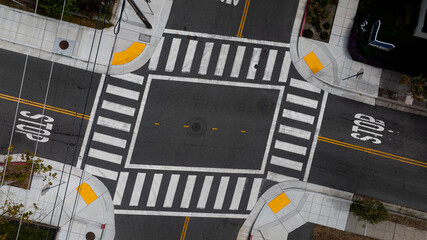 Residential Crosswalk Patterns. Drone view looking down.