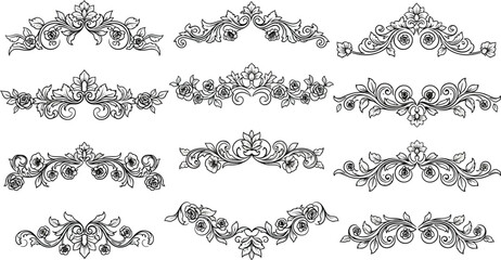 Obraz premium Intricate Floral Ornaments, Decorative Illustrations, Elegant Designs, Graphic Art, Vintage Style
