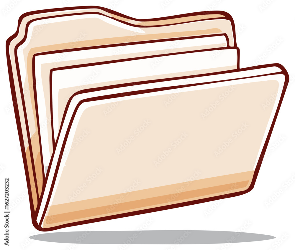 Poster illustration of open file folder with documents records and data storage concept