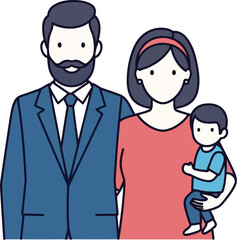 Cartoon vector family illustration showing father and son father and daughter man and woman smiling together