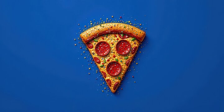  Dotted Pizza Emoji Slice with Pepperoni Detail, Crafted From Pointillism Technique and Cobalt Blue Hue