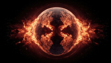 Fiery, burning planet in space