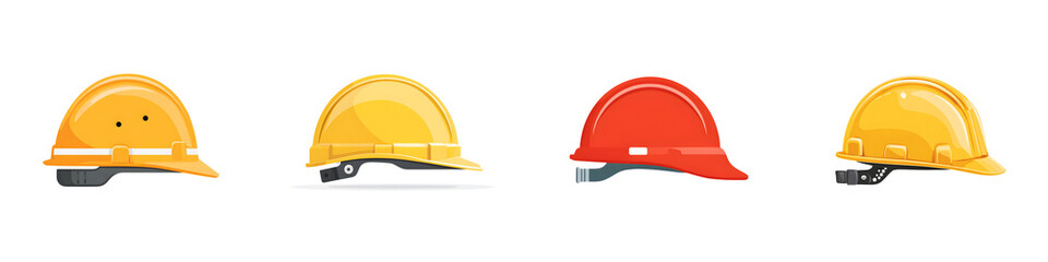 Fototapeta premium Construction Hard Hats Set: Yellow and Red Safety Helmets