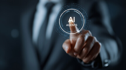 Businessman activating AI agents interface
