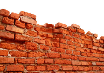 Fototapeta premium Broken brick wall isolated on a transparent or white background