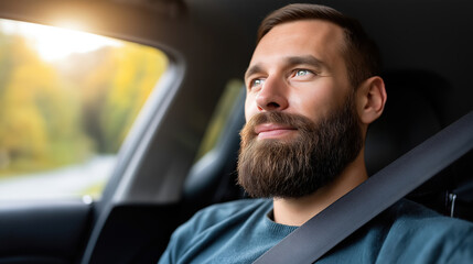 Man enjoying a peaceful drive through scenic countryside on a sunny afternoon