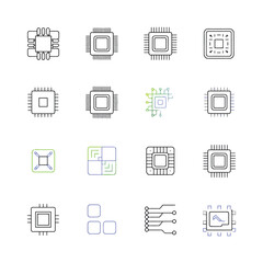 High-Quality Vector Icons of CPU and Computer Processor with Pin Connections