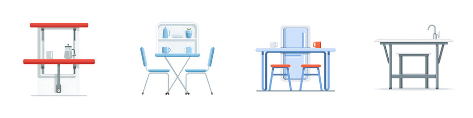 Fototapeta premium Minimalist Furniture Set: Tables and Chairs in Art Style