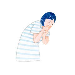 妊娠 マタニティ　つわりに苦しむ妊婦　水彩 イラスト