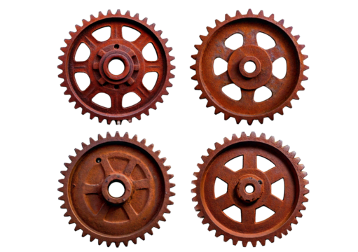 Set Rusty old cogwheel isolated on a transparent or white background