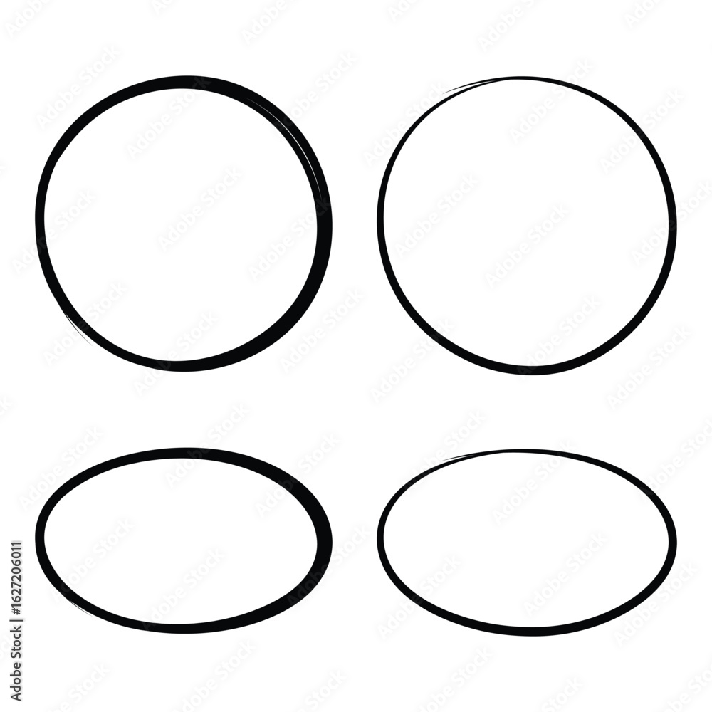 Poster circle and oval frame vector set. minimal black outline frames in circular and oval shapes. circular