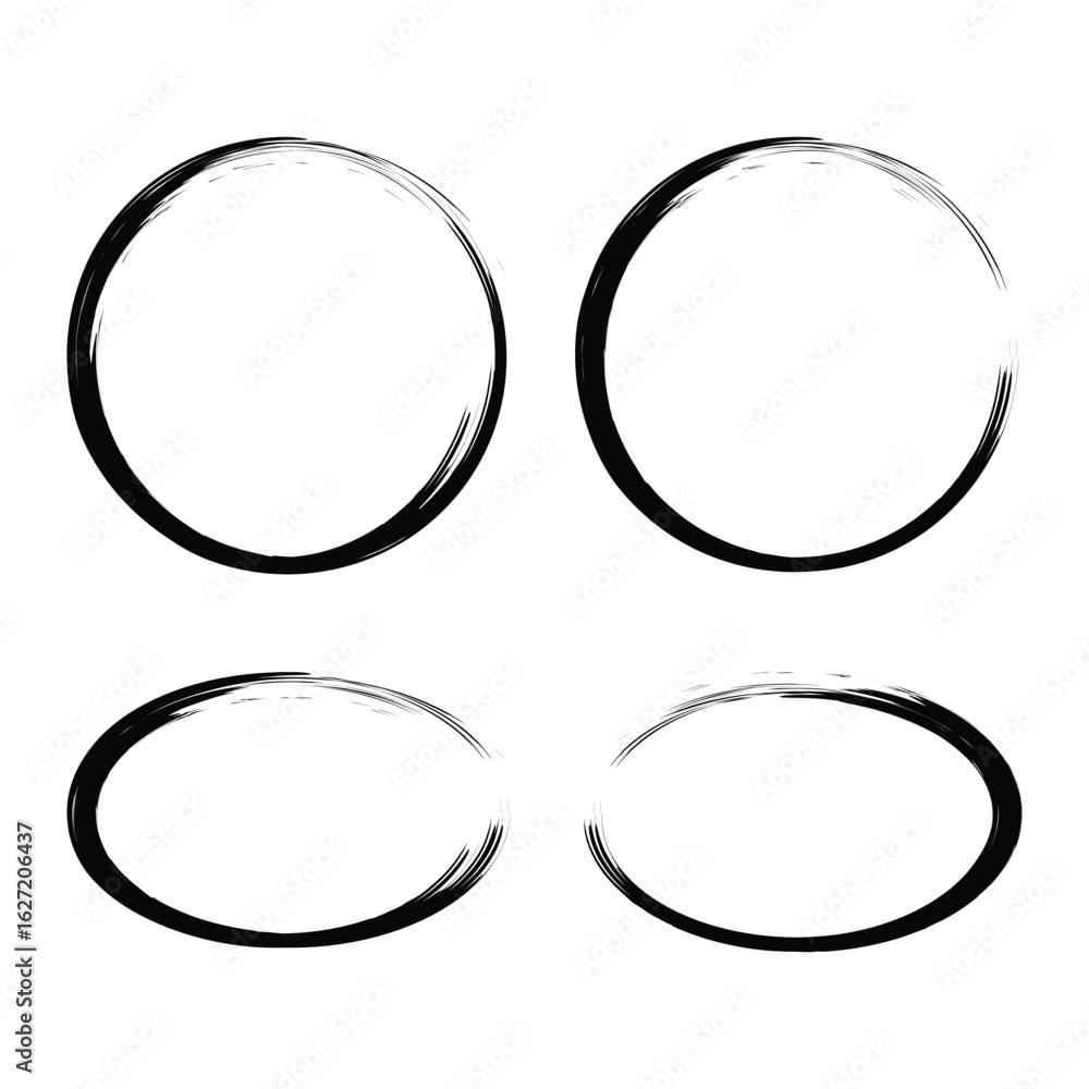 Poster hand drawn circle line sketch set. circular vector image. vector brush strokes circles of paint on w