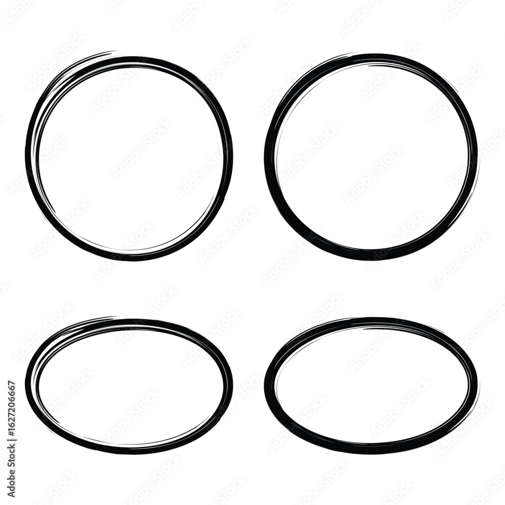 Poster hand drawn circle highlighter set. black circle pen draw. doodle round circles for message note mark