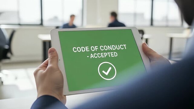 code of conduct accepted on digital tablet