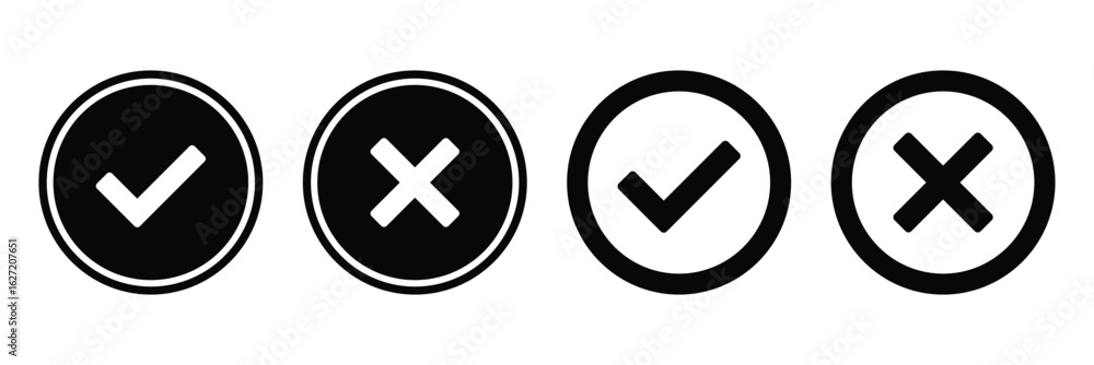 Poster check mark and cross icon set in circle. tick and cross icon button set. yes or no symbol, approved 