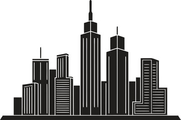 Obraz premium Black and white silhouette of a city skyline with tall buildings architecture