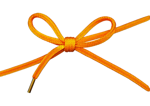 Yellow shoelace with bow isolated on transparent or white background