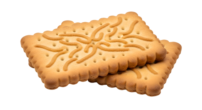 Light Brown Rectangular Biscuits with Scalloped Edges and Pattern on Transparent Background