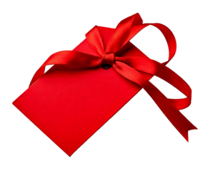 Red gift tag with red ribbon isolated on white png