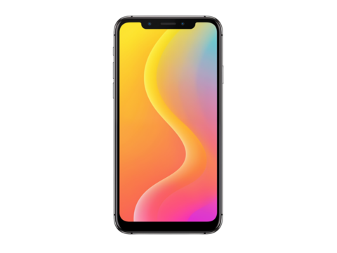 Modern smartphone with a vibrant colorful abstract wallpaper displayed on its screen isolated on transparent background