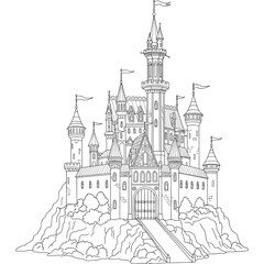 Fototapeta premium Castle coloring page printable for kids and adults fairy tale kingdom