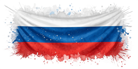 Abstract Watercolor Russian Flag with Vibrant Paint Splashes on Transparent Background
Artistic Russian Flag Watercolor Painting with Dynamic Splatter and Texture
