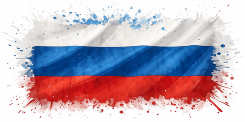 Abstract Watercolor Russian Flag with Vibrant Paint Splashes on Transparent Background
Artistic Russian Flag Watercolor Painting with Dynamic Splatter and Texture