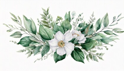 watercolor floral arrangements with leaves, herbs. herbal illustration. Botanic composition .jpg