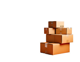 Obraz premium Stack of cardboard boxes on a peach background white background png