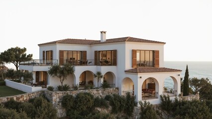 Obraz premium Hillside Elegance: Mediterranean Villa with Ocean Panoramas
