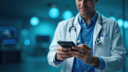 Doctor Using Smartphone for Health Care Information and Communication in Modern Hospital Environment