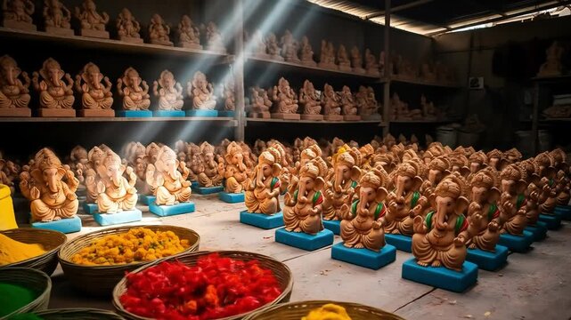 Happy ganesh chaturthi lord ganesha clay idols with vibrant colors for festive celebration of ganapati bappa morya