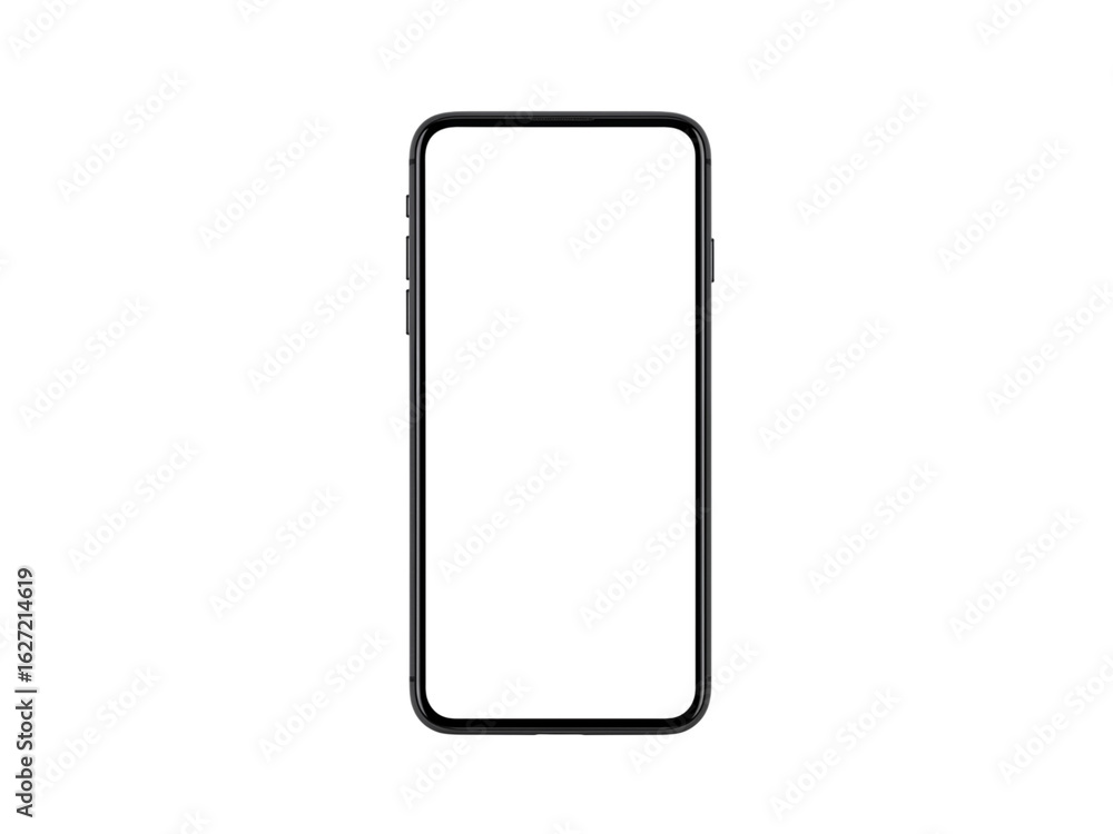 Poster modern sleek black smartphone with a large blank screen isolated on transparent background