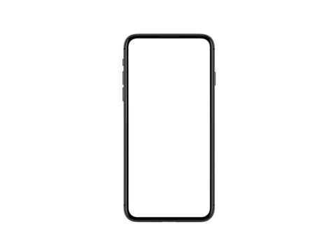 Modern sleek black smartphone with a large blank screen isolated on transparent background - Powered by Adobe