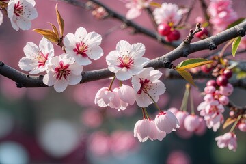 Obraz premium Cherry Petals on a Spring Branch - Delicate Nature and Floral Essence