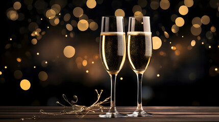 two glasses of champagne on a black background