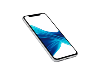 Modern smartphone with abstract blue and white screen display isolated on transparent background