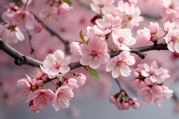 Obraz premium Nature's Beauty: Cherry Blossom Floral Branch in Soft Pink