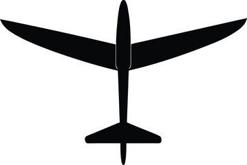 Glider aircraft with long wings silhouette isolated on transparent background
