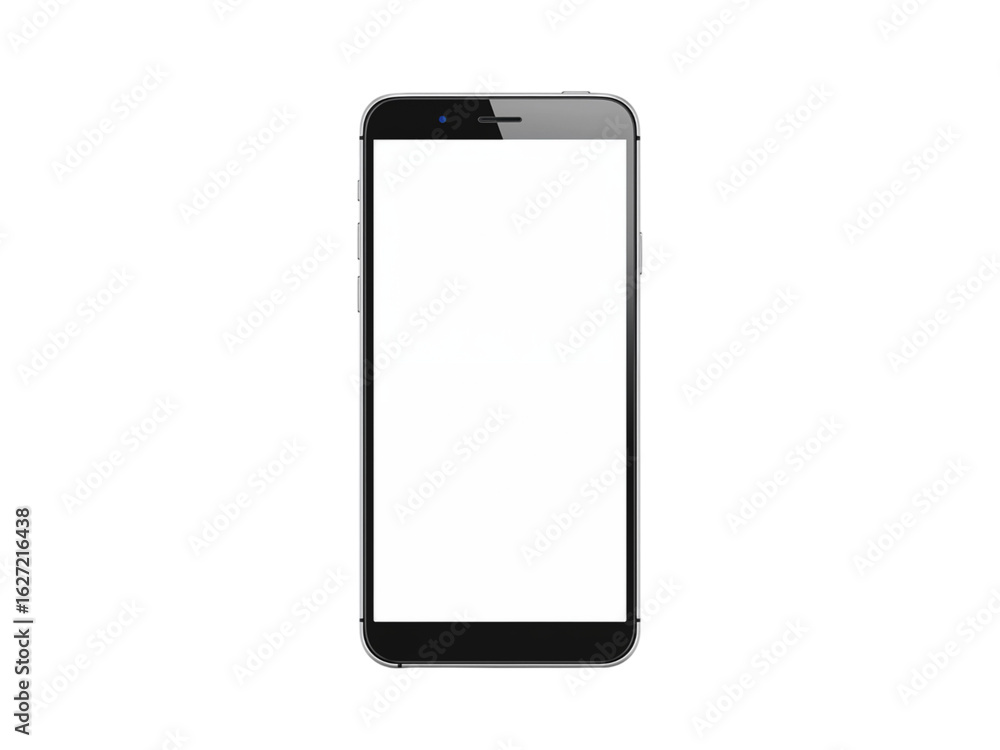 Poster modern smartphone with a sleek silver casing and a blank screen isolated on transparent background