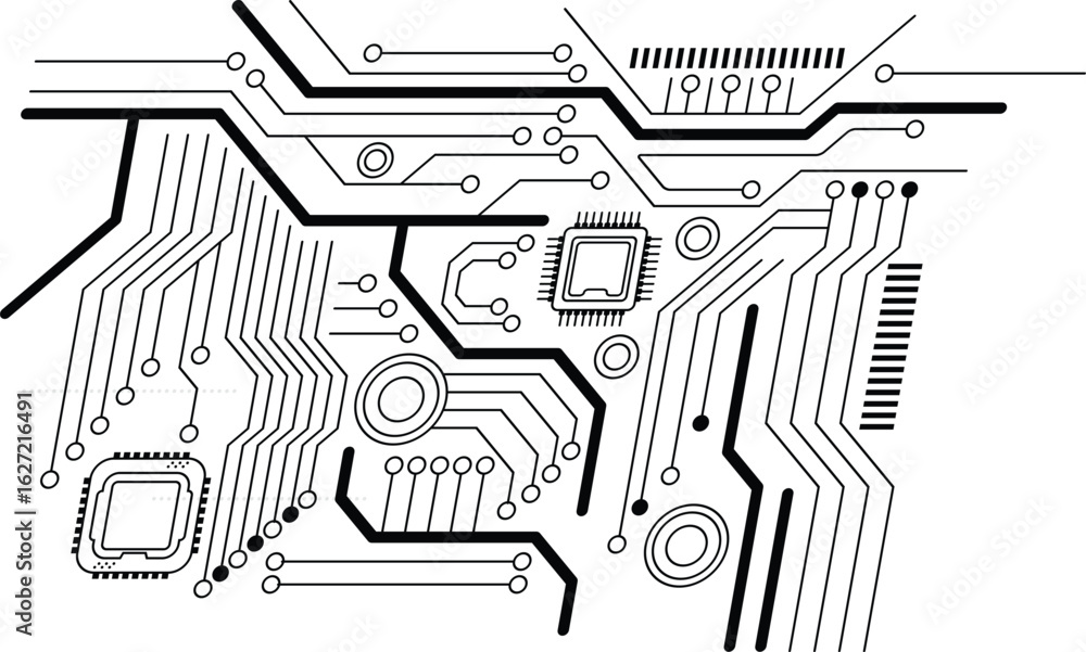 Poster circuit board background computer world technology drawing vector