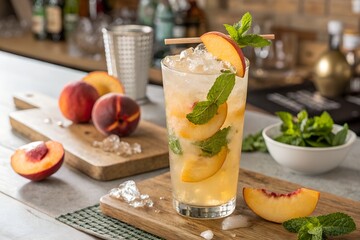 Fototapeta premium Peachy Keen Mojito: Sweet Peach-Infused Cocktail Recipe