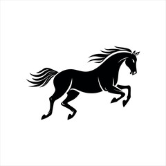 Black Silhouette of Running Horse &ndash; Galloping Stallion Vector Illustration Isolated on White Background
