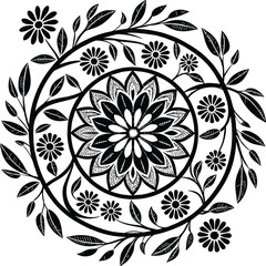 Intricate floral mandala design with concentric patterns silhouette