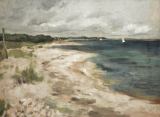 Vintage Seascape Print, Coastal Oil Painting, Seascape Scenery, Farmhouse Decor, Digital Download 1