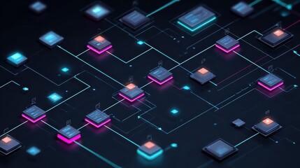 Data Network with Glowing Nodes Connecting Information, Technology Concept