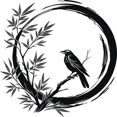 Bold black zen circle brush style abstract design silhouette
