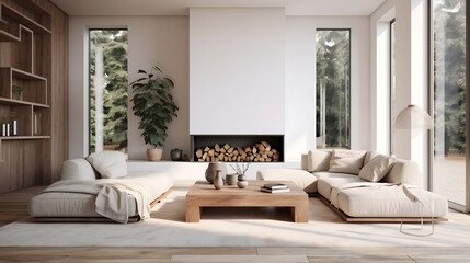 modern living room with fireplace