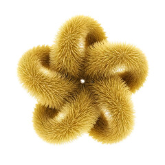 Close up of a fuzzy yellow star shaped object isolated on transparent background