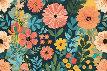 Cheerful Retro Patterns in Playful Abstract Flower and Foliage Collage Inspired by Wild Nature